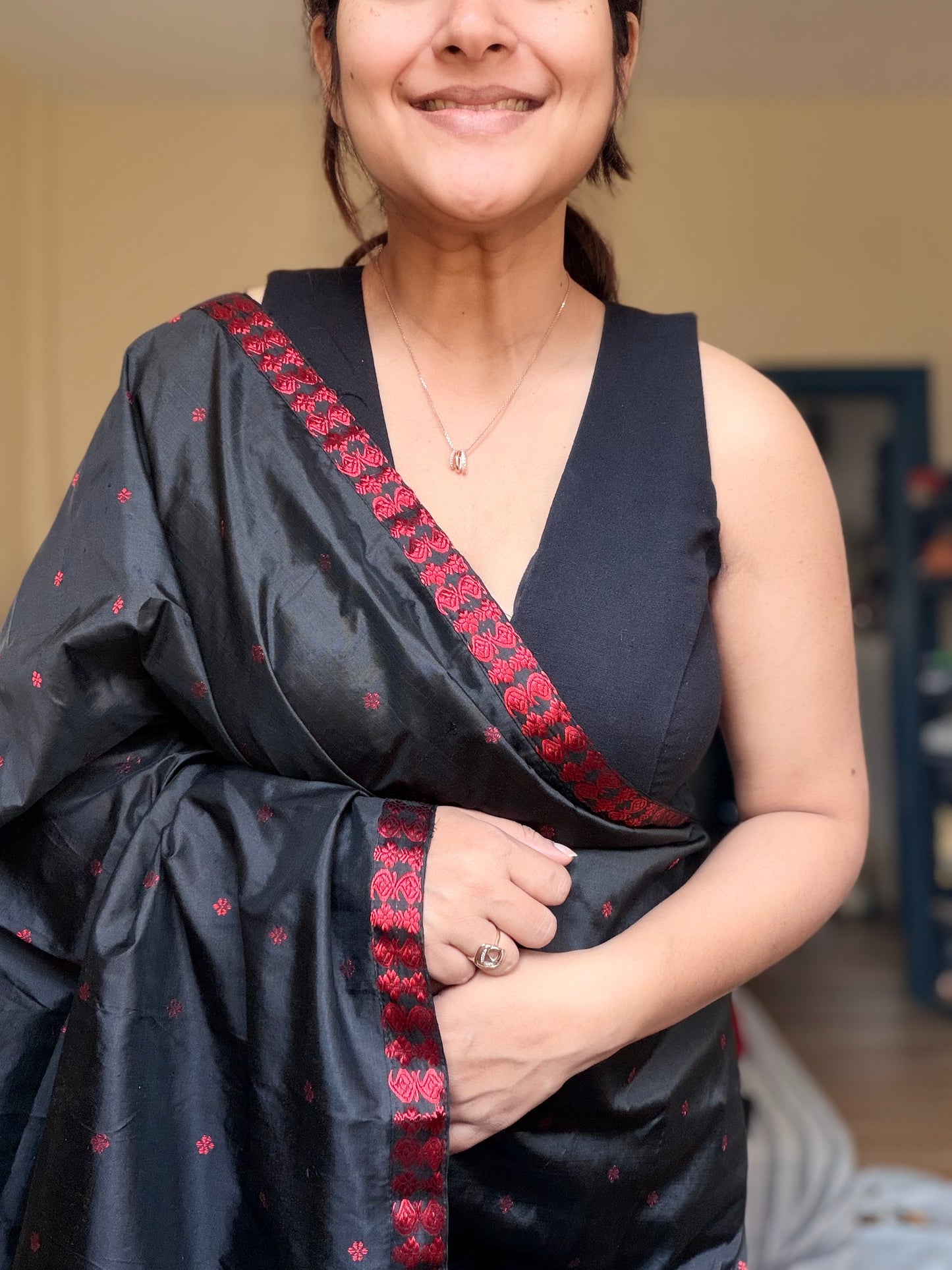 Black Pure Mulberry Silk Mekhela Sador set - Tathal Clothing