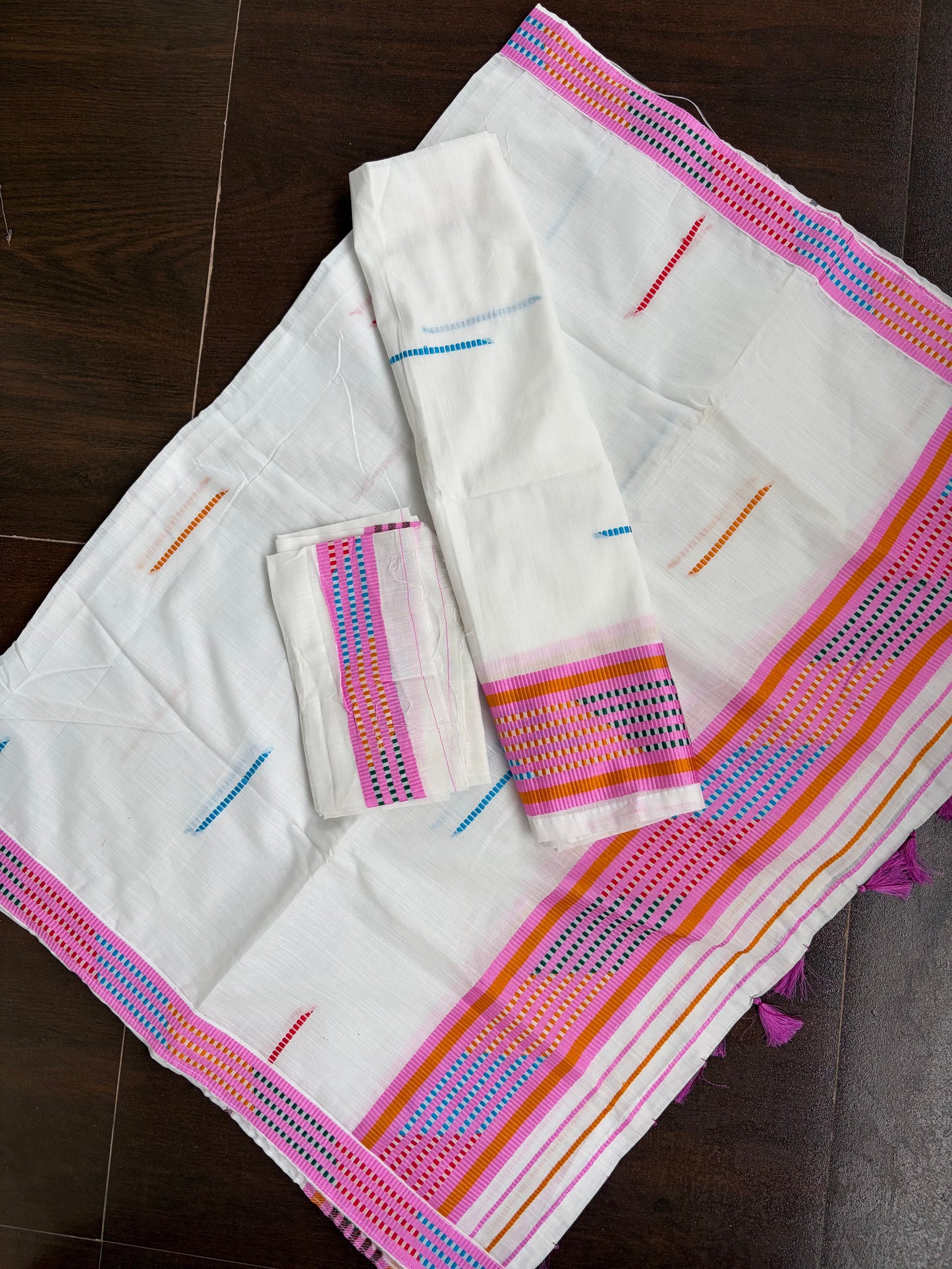 Kes Bosa Design Cotton Ready Set for Women in Baby Pink Mekhela Sador - Tathal Clothing