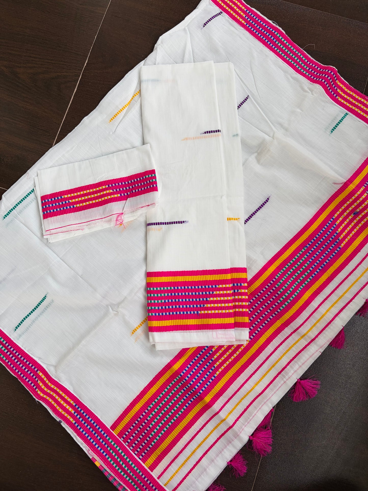 Kes Bosa Design Cotton Ready Set for Women in Pink Mekhela Sador- Tathal Clothing