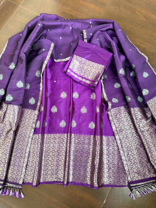 Purple Pure Raw Silk (Kesapaat) & Mulberry Silk (Pure Paat) Mekhela Sador Set- Tathal Clothing