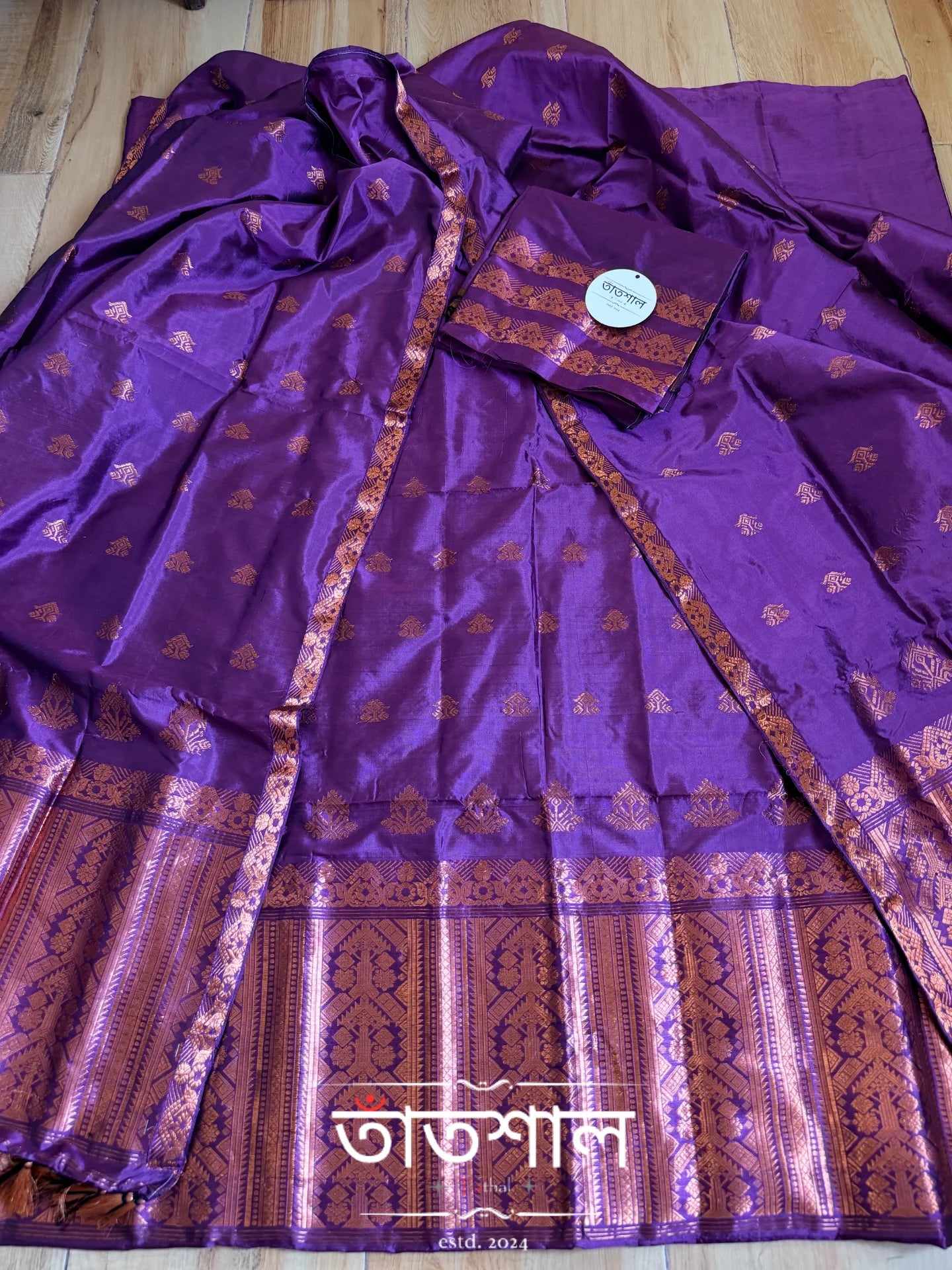 Violet Pure Mulberry Silk Mekhela Sador Set - Tathal Clothing