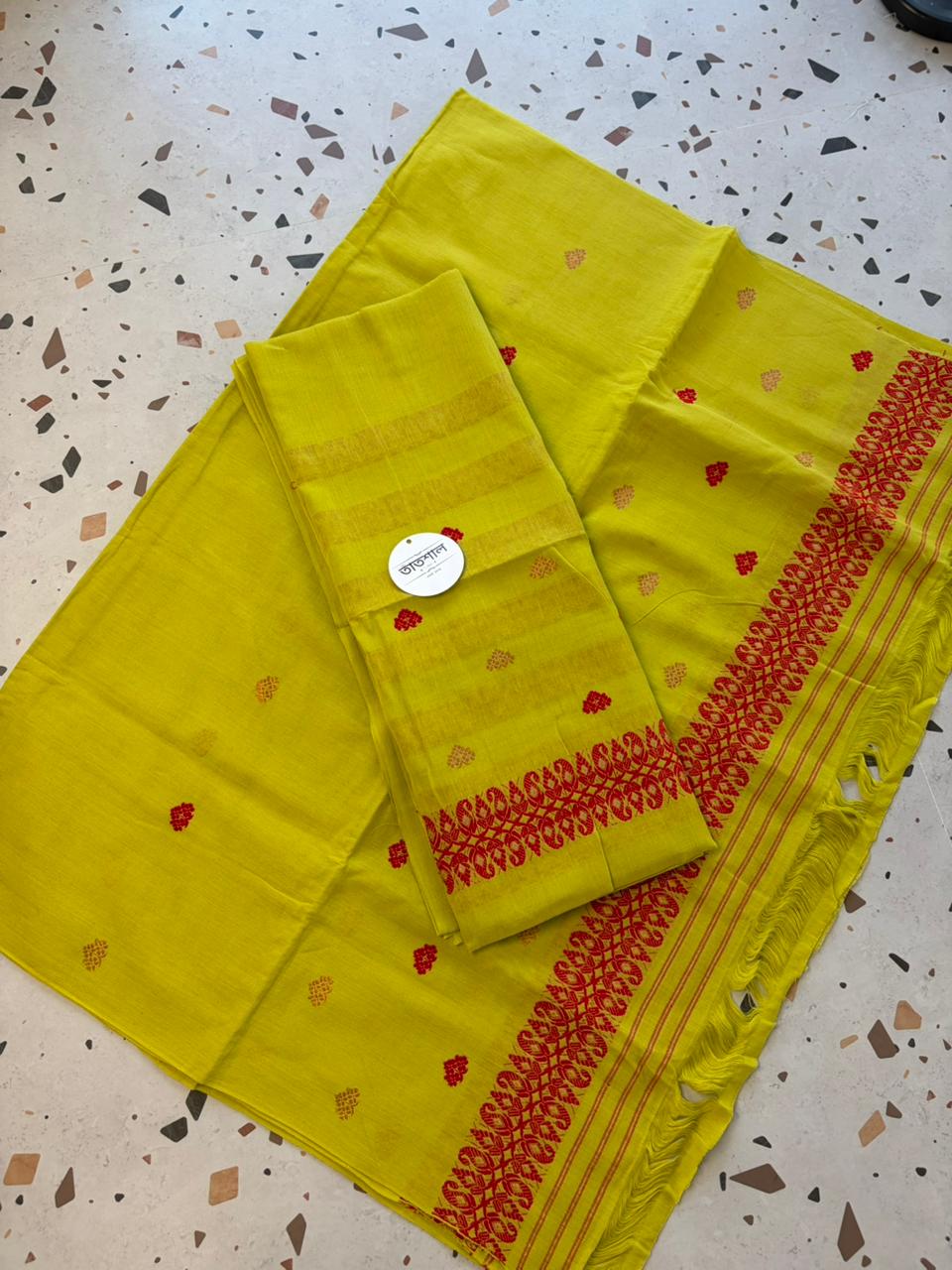 Pure Cotton Mekhela Sador - Soft Daily Wear (Mustard Yellow)