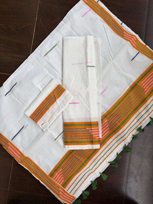 Kes Bosa Design Cotton Ready Set for Women in Yellow  Mekhela Sador - Tathal Clothing