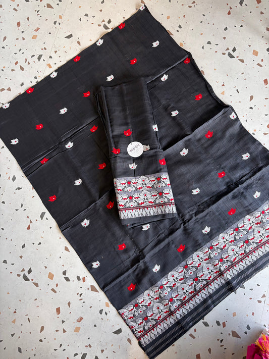 Nooni Cotton Mekhela Sador in Black - Tathal Clothing