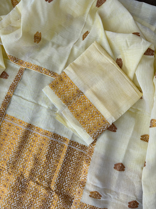 Pure Kesapaat Cotton with Golden Guna Mekhela Sador - Tathal Clothing