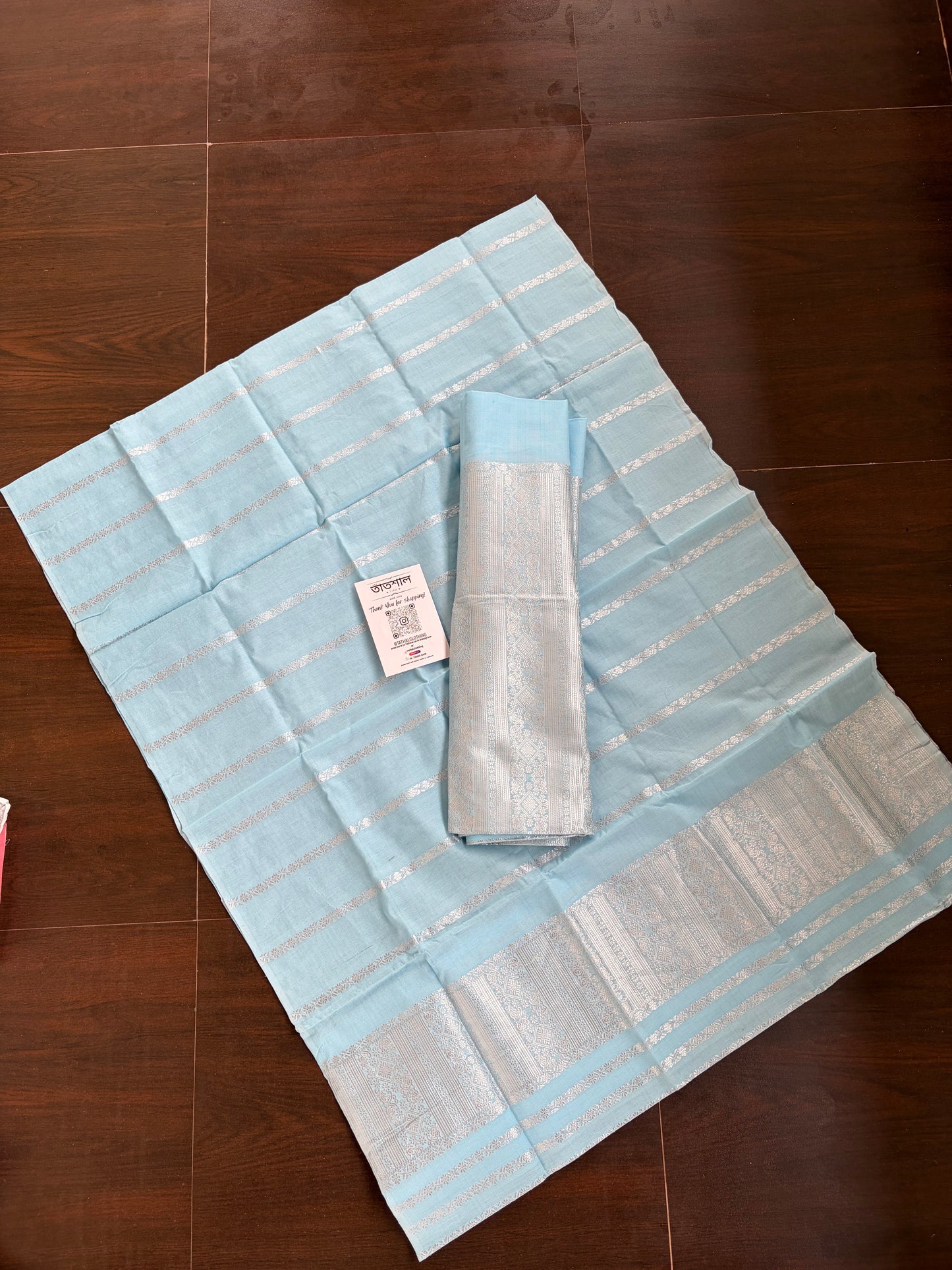 Ice Blue Cotton Mekhela Sador- Tathal Clothing