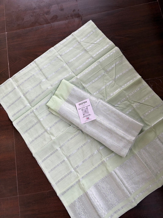 Mint Green Cotton Mekhela Sador - Tathal Clothing