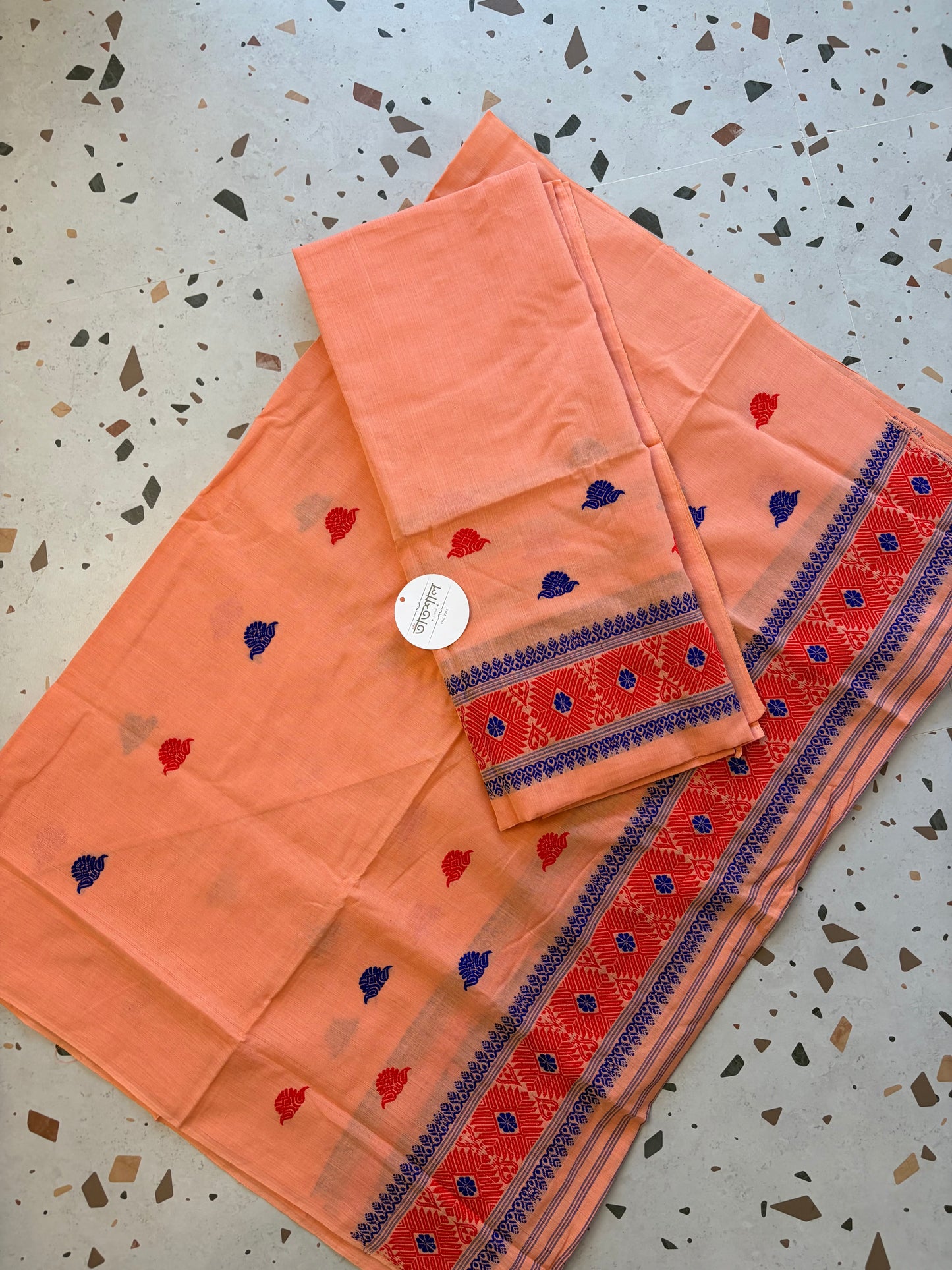 Pure Cotton Mekhela Sador - Soft Daily Wear (Pastel Orange)