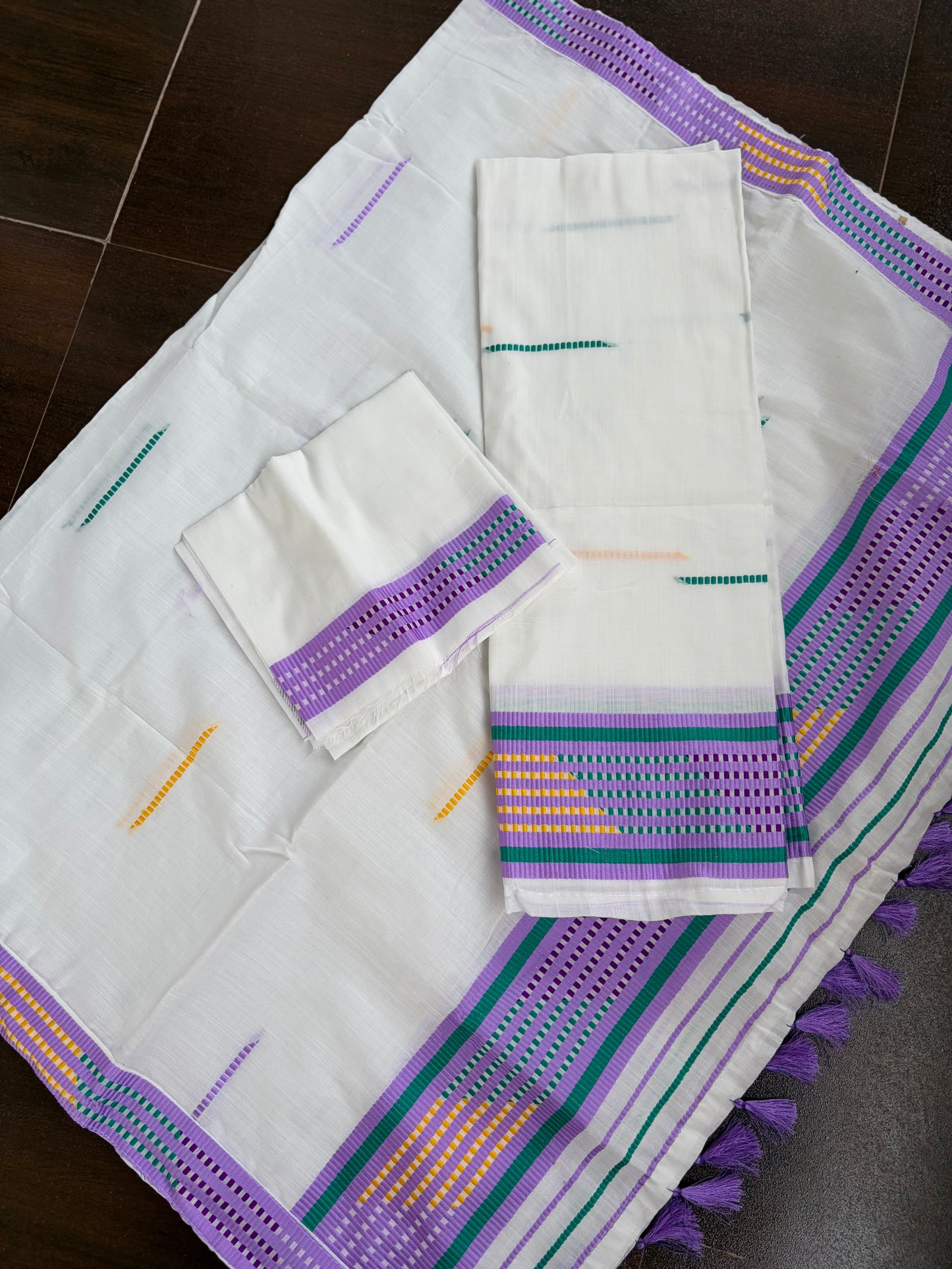 Kes Bosa Design Cotton Ready Set for Women in Purple  Mekhela Sador- Tathal Clothing