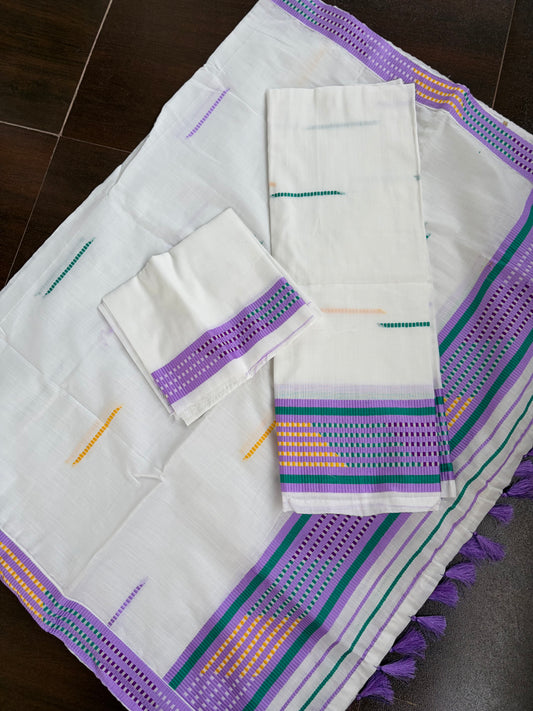 Kes Bosa Design Cotton Ready Set for Women in Purple  Mekhela Sador- Tathal Clothing