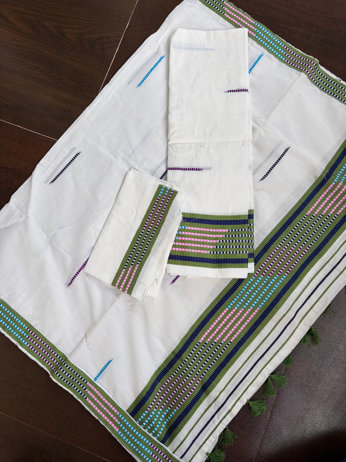 Kes Bosa Design Cotton Ready Set for Women in Black and Green Mekhela Sador - Tathal Clothing