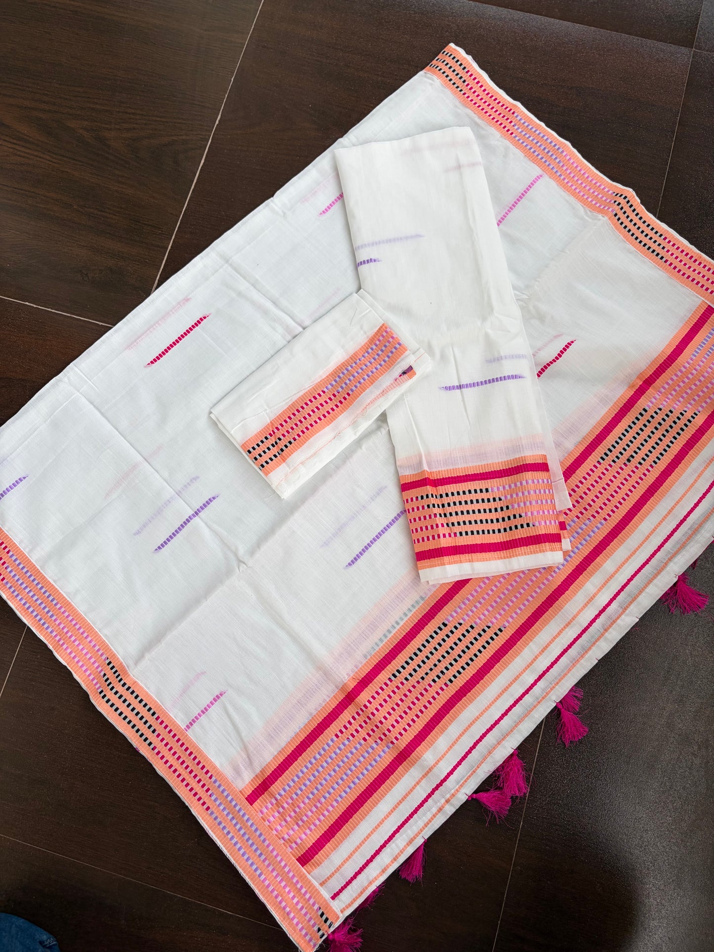 Kes Bosa Design Cotton Ready Set for Women in Orange  Mekhela Sador - Tathal Clothing