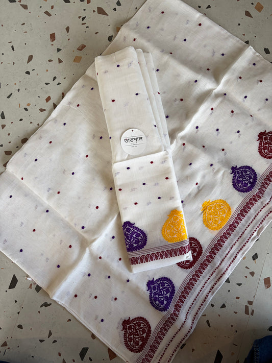 Nooni Cotton Mekhela Sador in White - Tathal Clothing