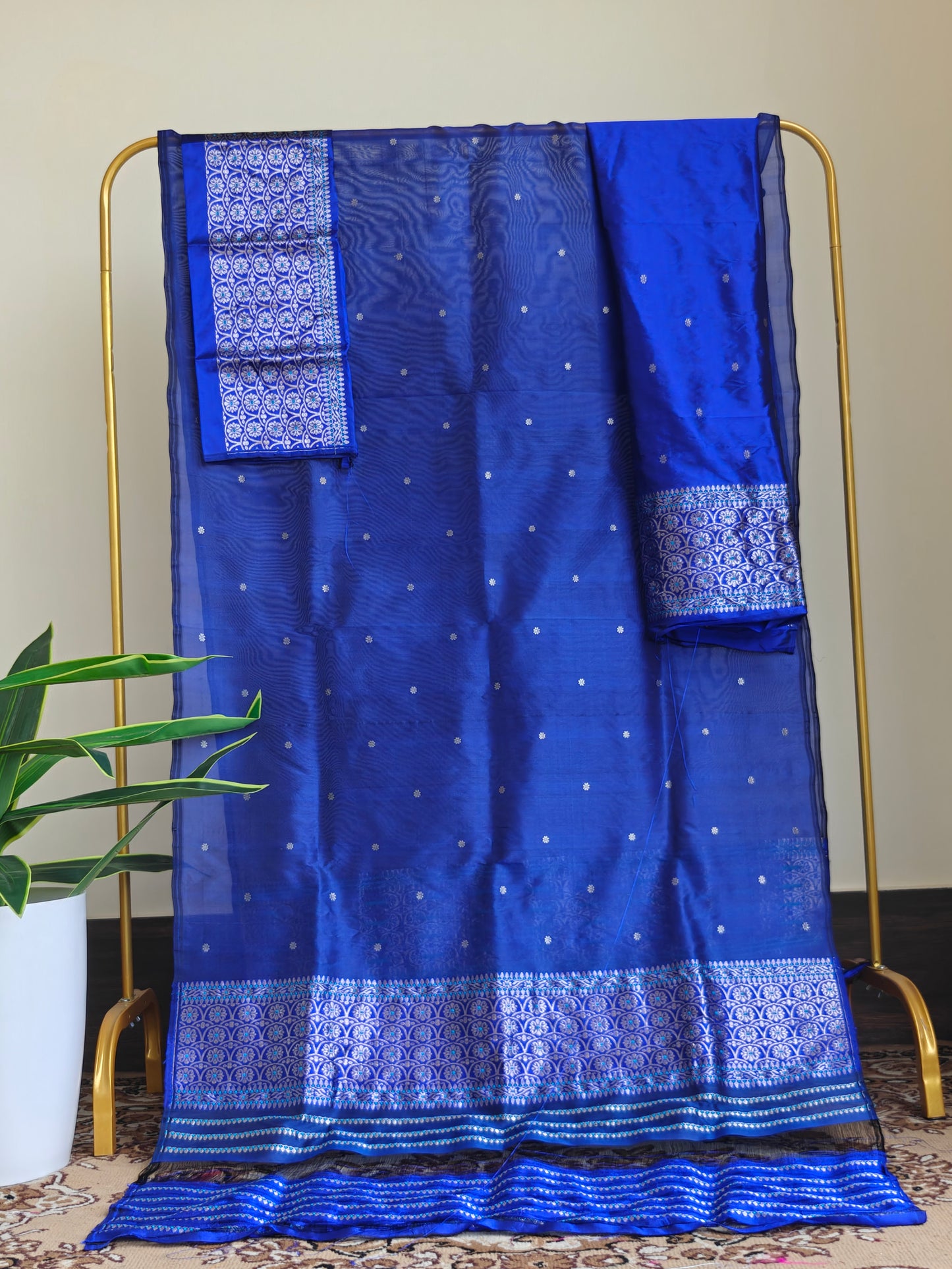 Royal Blue Pure Raw Silk (Kesapaat) Sador and Pure Mulberry (Pure Paat) Mekhela and Blouse - Tathal Clothing