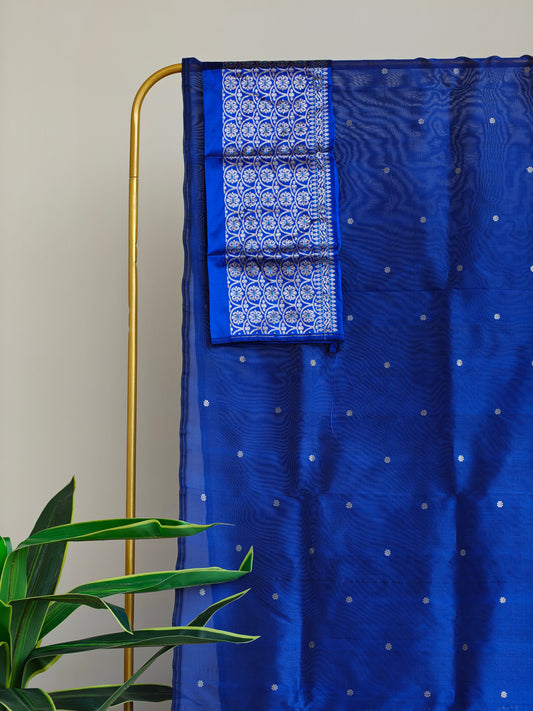 Royal Blue Pure Raw Silk (Kesapaat) Sador and Pure Mulberry (Pure Paat) Mekhela and Blouse - Tathal Clothing