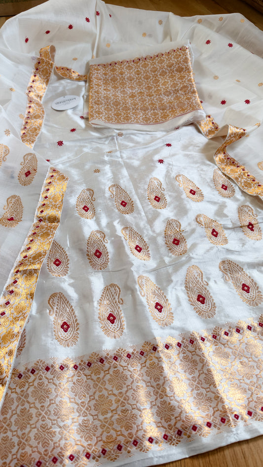 Pure Raw Silk Sador and Mulberry Silk Mekhela with Blouse - Tathal Clothing