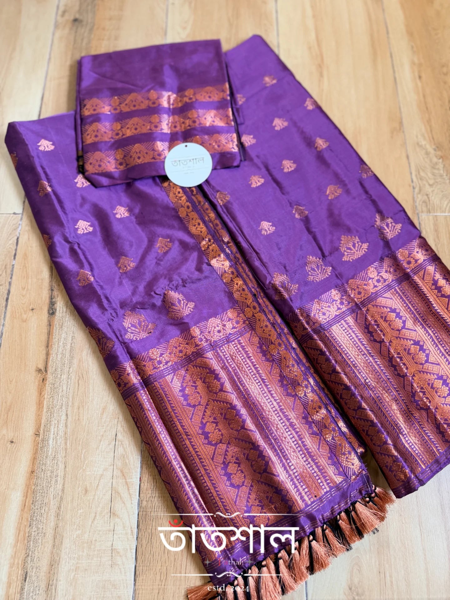 Violet Pure Mulberry Silk Mekhela Sador Set - Tathal Clothing