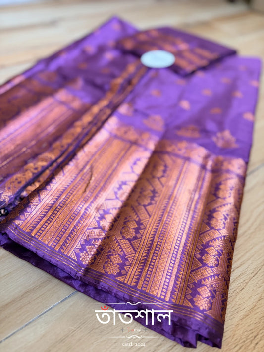 Violet Pure Mulberry Silk Mekhela Sador Set - Tathal Clothing