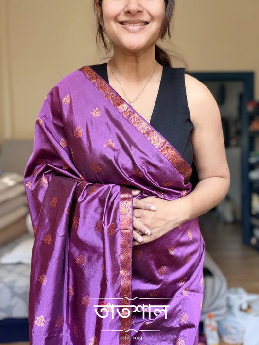 Violet Pure Mulberry Silk Mekhela Sador Set - Tathal Clothing