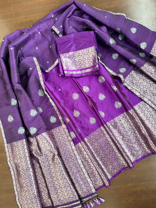 Purple Pure Raw Silk (Kesapaat) & Mulberry Silk (Pure Paat) Mekhela Sador Set- Tathal Clothing