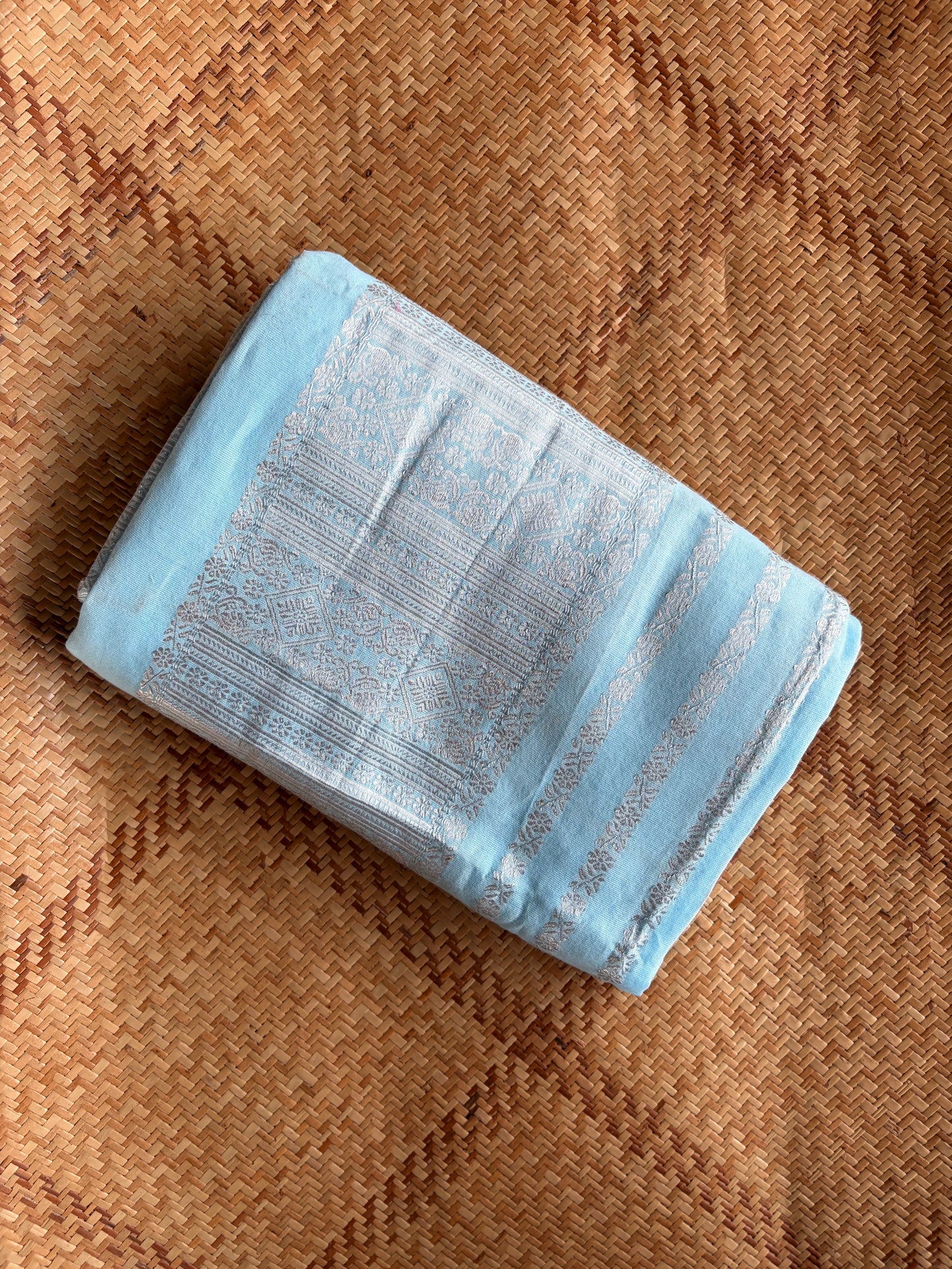 Ice Blue Cotton Mekhela Sador- Tathal Clothing