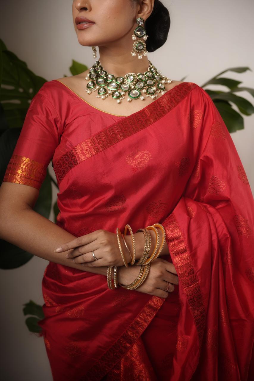 Red mekhela sador - Tathal Clothing