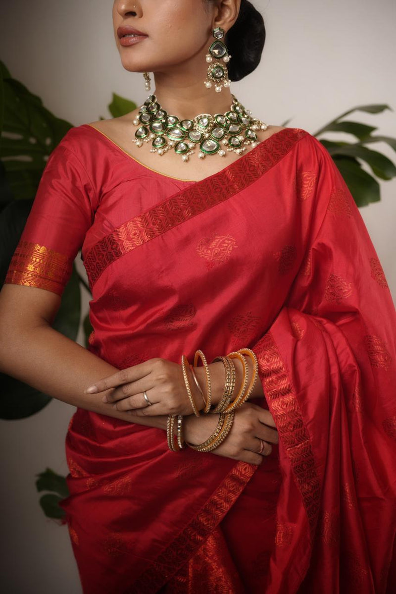 Red mekhela sador - Tathal Clothing