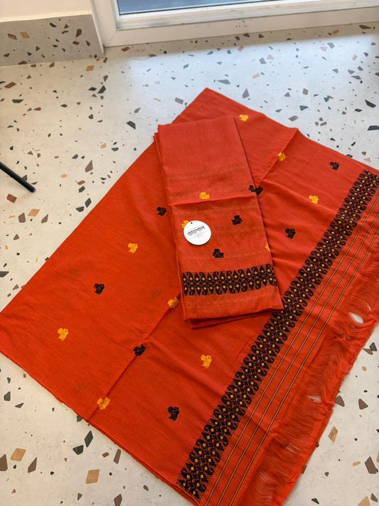 Pure Cotton Mekhela Sador - Soft Daily Wear (Orange)