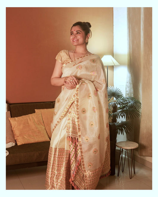 Pastel Yellow Pure Mulberry Silk Mekhela Sador