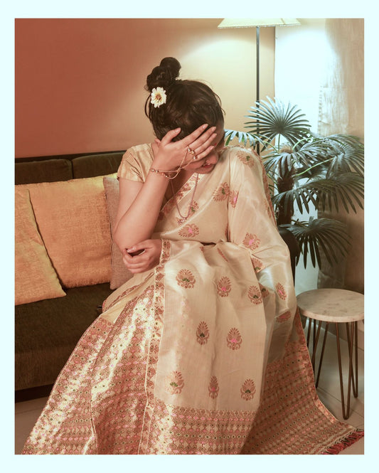 Pastel Yellow Pure Mulberry Silk Mekhela Sador