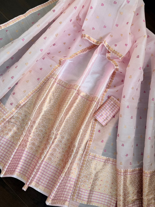 Baby Pink Pure Raw Silk Sador and Mulberry Silk Mekhela with Blouse - Tathal Clothing