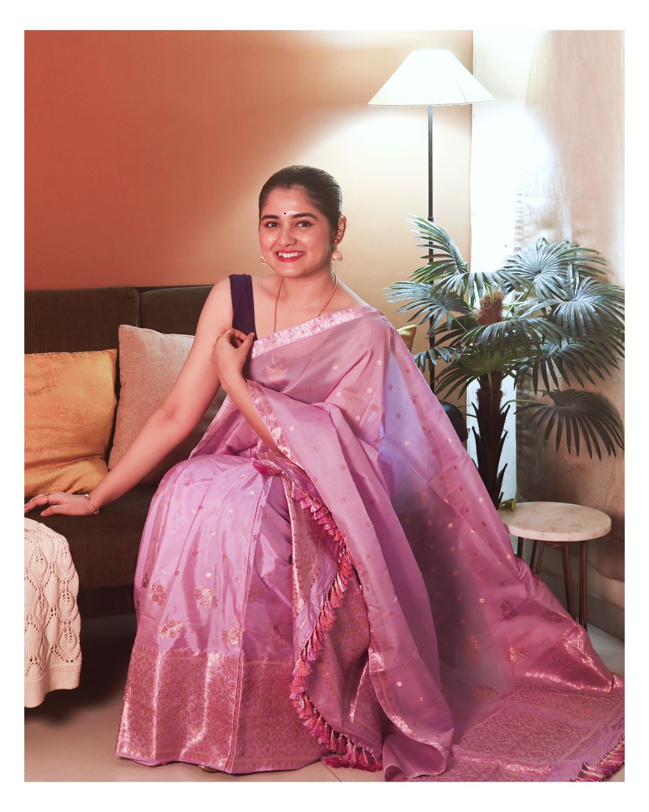 Lavender Pure Raw Silk Sador (Kesapaat) and Pure Mulberry Silk (Paat) Mekhela and Blouse - Tathal Clothing