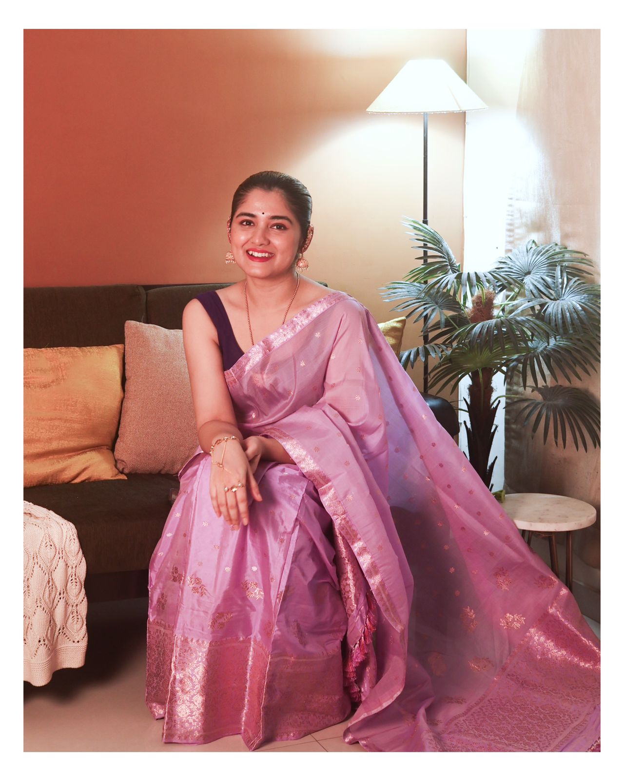 Lavender Pure Raw Silk Sador (Kesapaat) and Pure Mulberry Silk (Paat) Mekhela and Blouse - Tathal Clothing