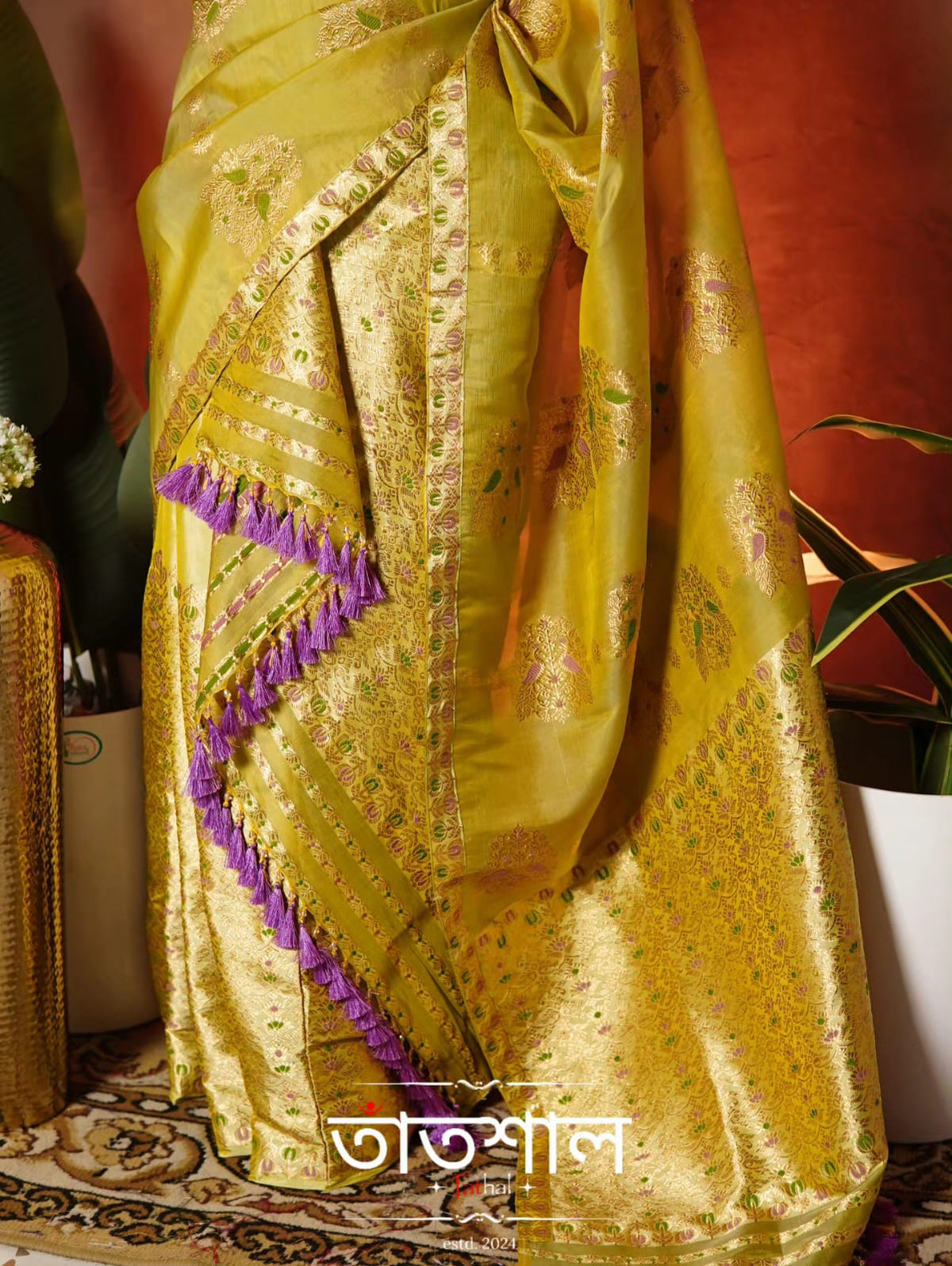Sage Green Raw Silk (Kesapaat) Sador & Mulberry Silk (Pure Paat) Mekhela and Heavy Blouse - Tathal Clothing