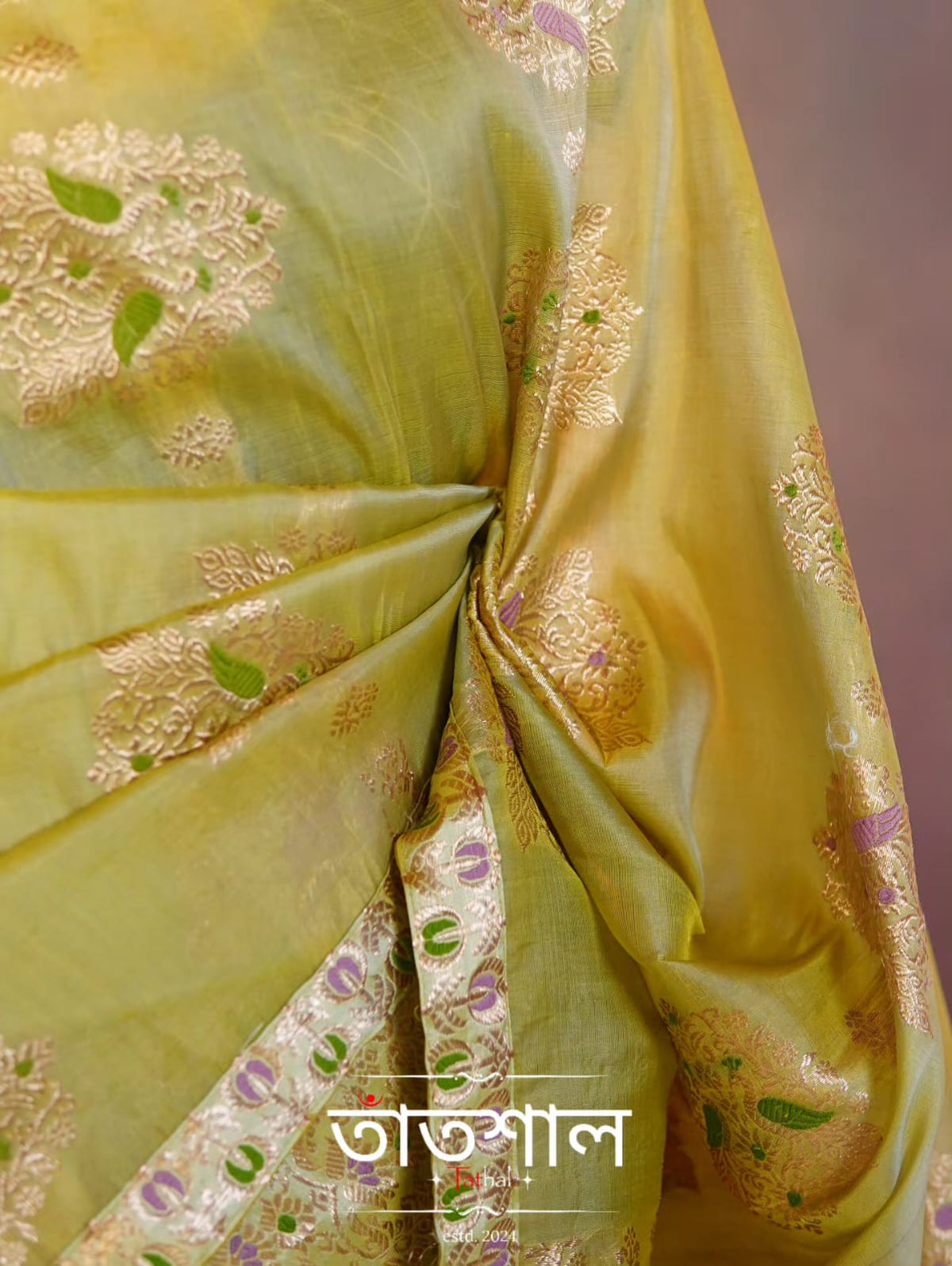 Sage Green Raw Silk (Kesapaat) Sador & Mulberry Silk (Pure Paat) Mekhela and Heavy Blouse - Tathal Clothing
