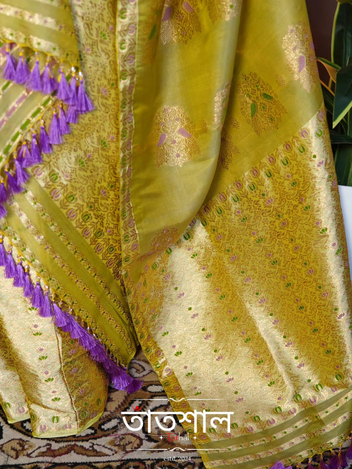 Sage Green Raw Silk (Kesapaat) Sador & Mulberry Silk (Pure Paat) Mekhela and Heavy Blouse - Tathal Clothing