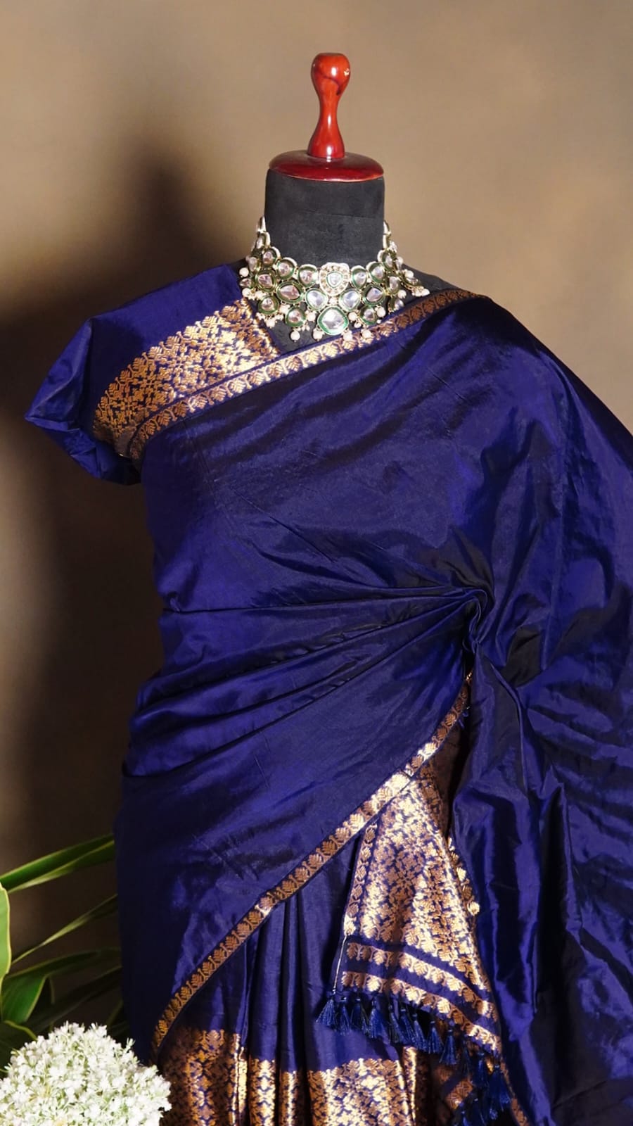 Navy Blue Pure Mulberry Silk (Paat) and Mulberry Silk (Pure Paat) Mekhela Sador- Tathal Clothing
