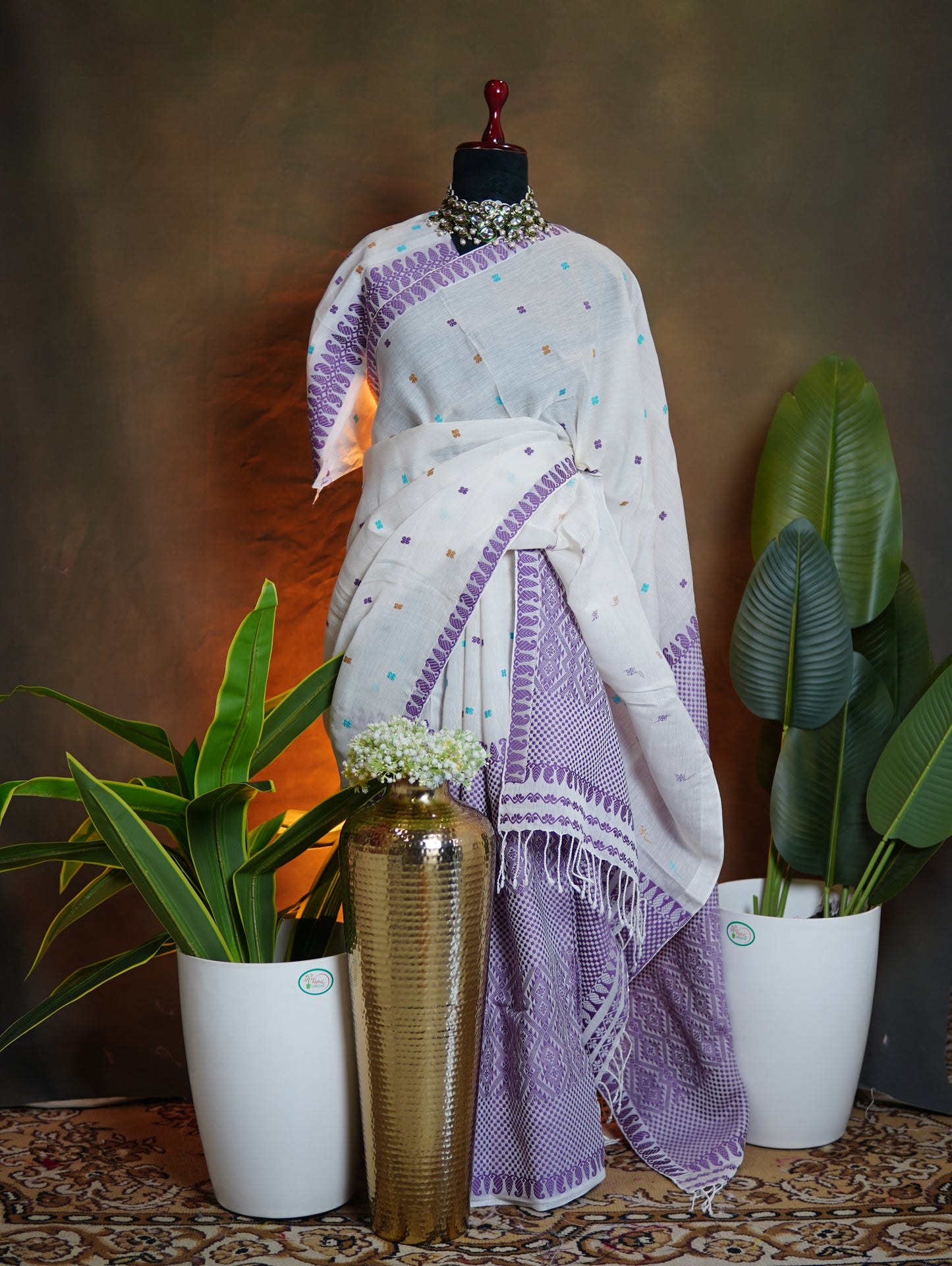 White Kesapaat Cotton Mekhela Sador - Tathal Clothing