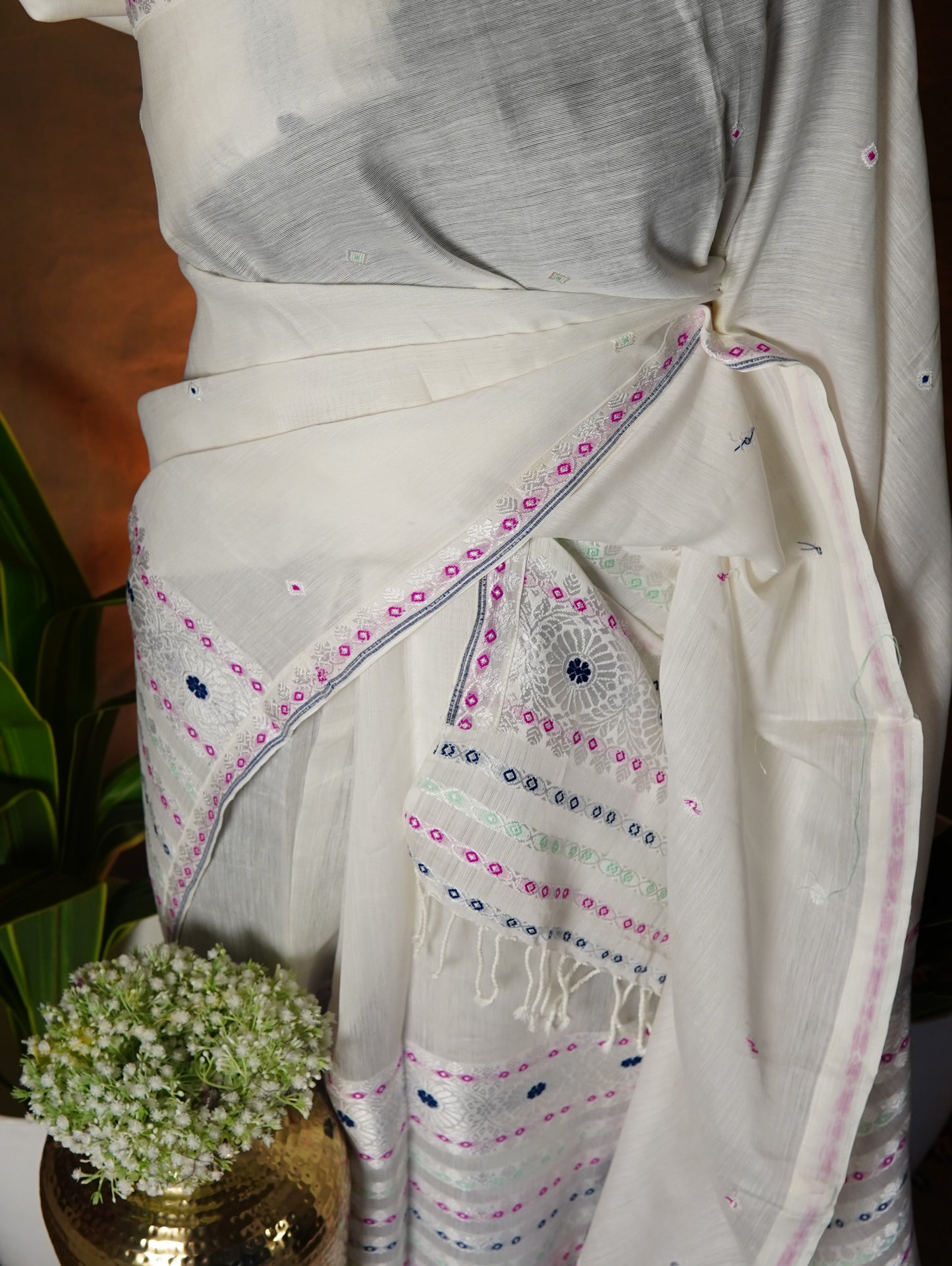 White Kesapaat Cotton Mekhela Sador- Tathal Clothing