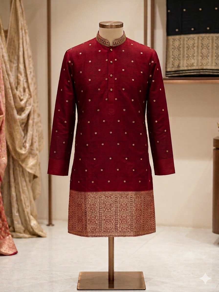 Maroon Cotton Kurta - Tathal Clothing