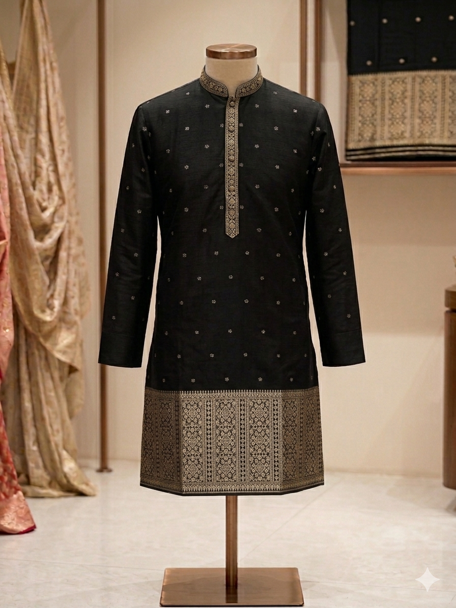 Black With Beige Kurta - Tathal Clothing