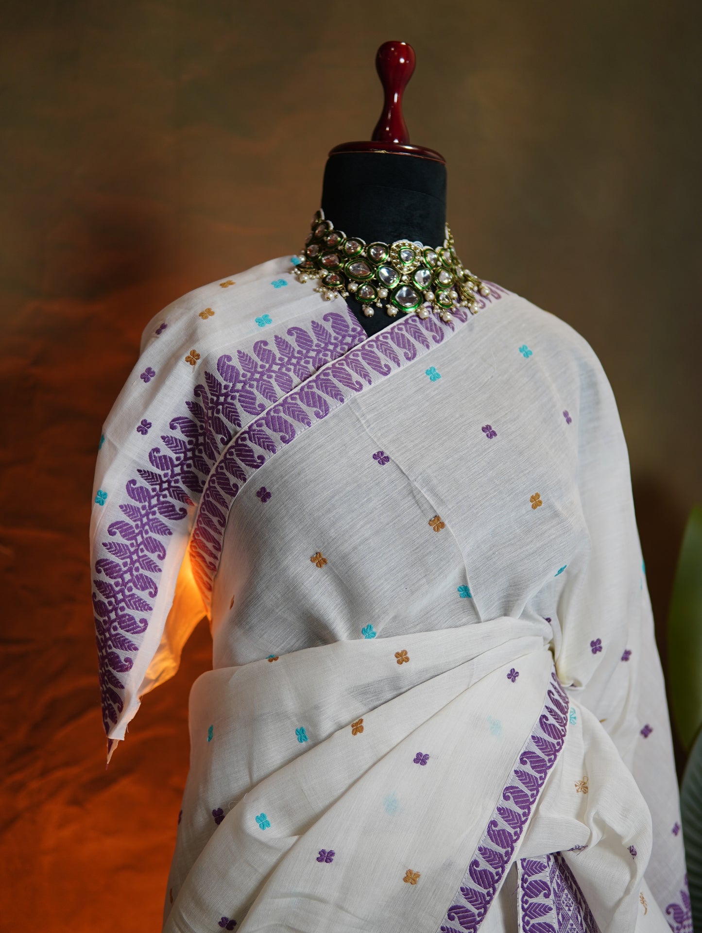 White Kesapaat Cotton Mekhela Sador - Tathal Clothing