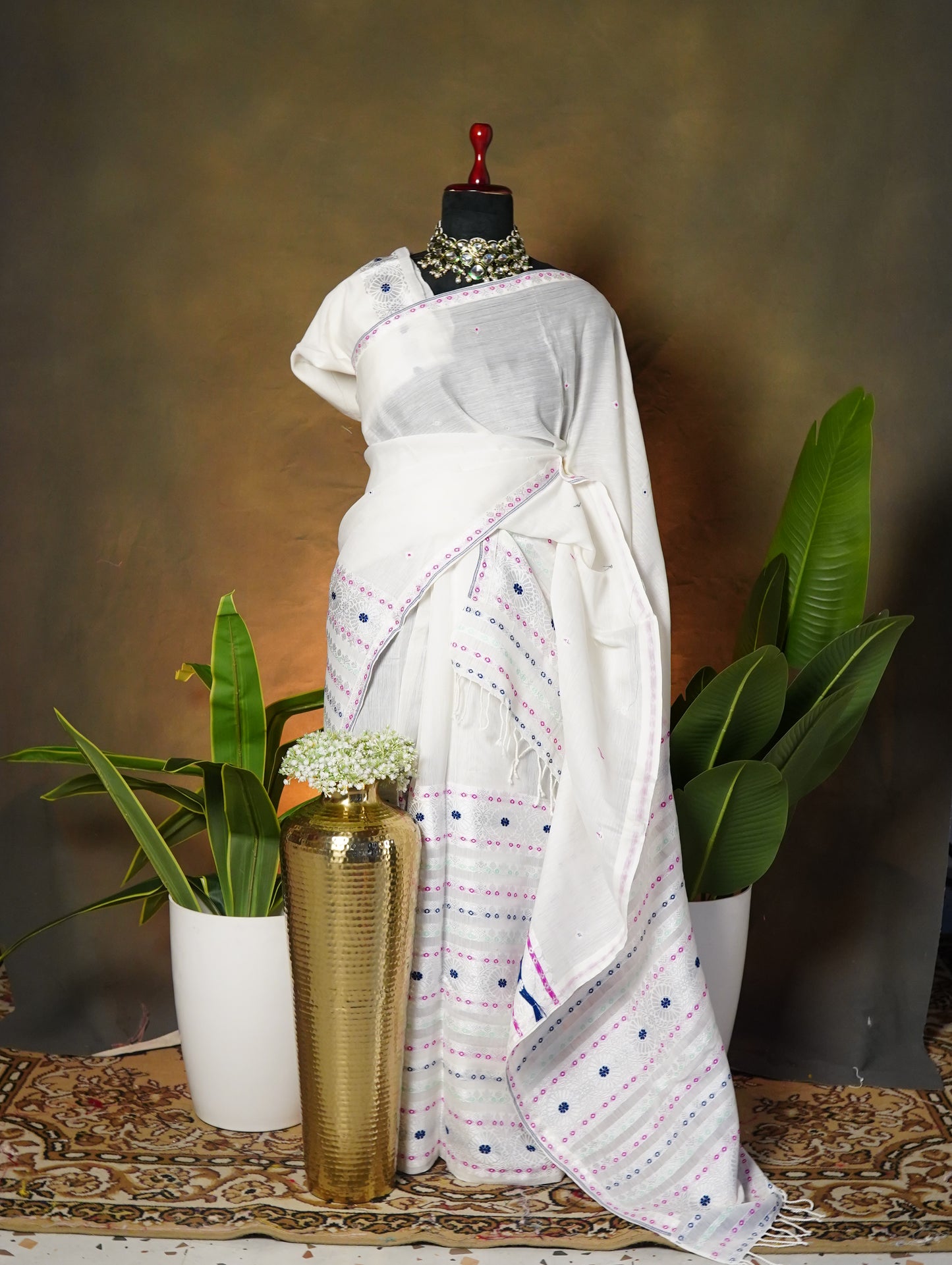 White Kesapaat Cotton Mekhela Sador- Tathal Clothing